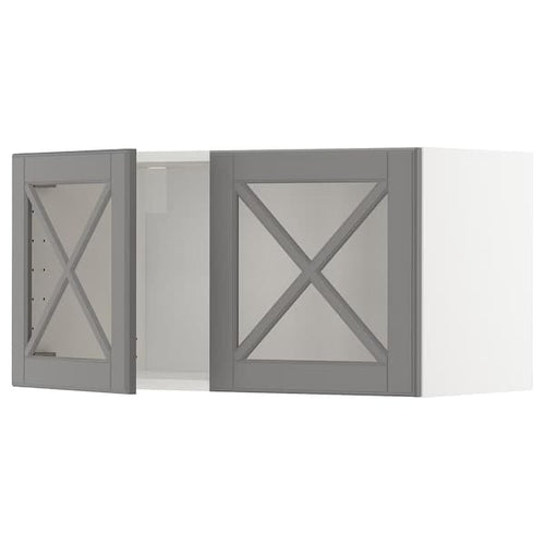 METOD - Wall cabinet w 2 glass dr/crossbar., white/Bodbyn grey, 80x40 cm