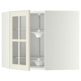 METOD corner wall cab w carousel/glass dr, white/Bodbyn off-white, 68x60 cm