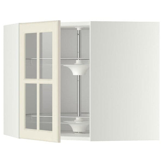 Ikea METOD - Corner wall cab w carousel/glass dr, white/Bodbyn off-white, 68x60 cm
