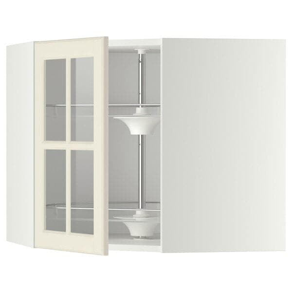 Ikea METOD - Corner wall cab w carousel/glass dr, white/Bodbyn off-white, 68x60 cm