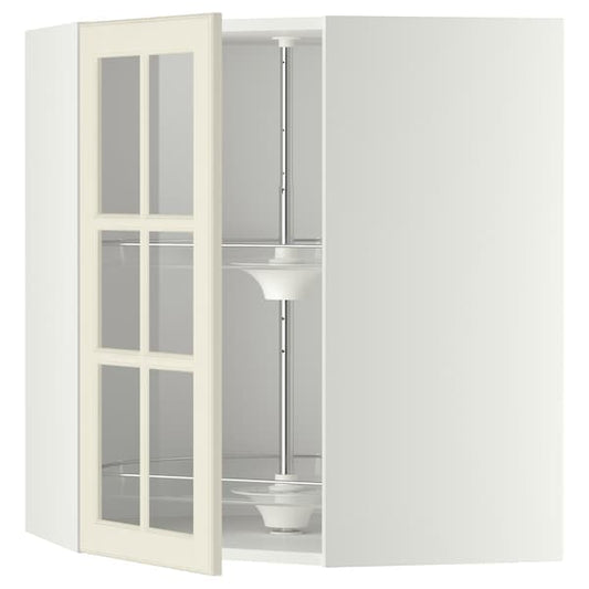 Ikea METOD - Corner wall cab w carousel/glass dr, white/Bodbyn off-white, 68x80 cm