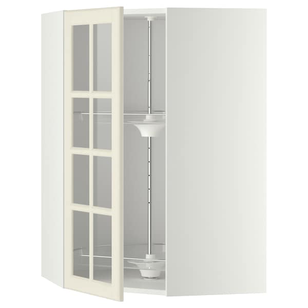 Ikea METOD - Corner wall cab w carousel/glass dr, white/Bodbyn off-white, 68x100 cm