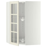 METOD corner wall cab w carousel/glass dr, white/Bodbyn off-white, 68x100 cm