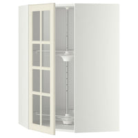 METOD corner wall cab w carousel/glass dr, white/Bodbyn off-white, 68x100 cm