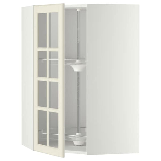 Ikea METOD - Corner wall cab w carousel/glass dr, white/Bodbyn off-white, 68x100 cm