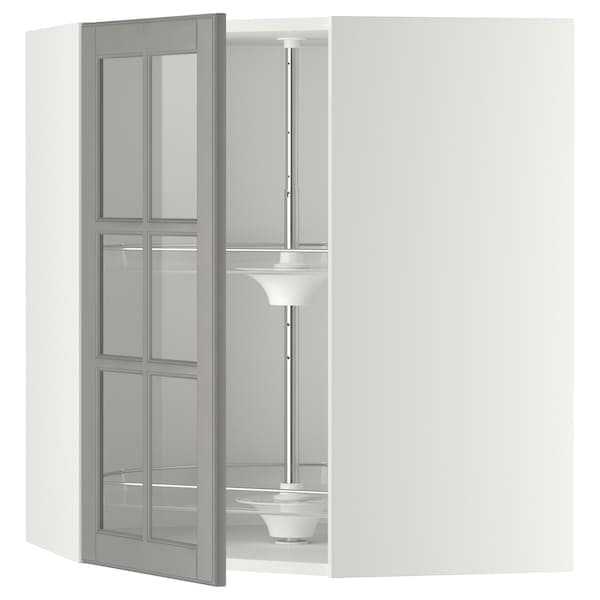 METOD - Corner wall cab w carousel/glass dr, white/Bodbyn grey, 68x80 cm