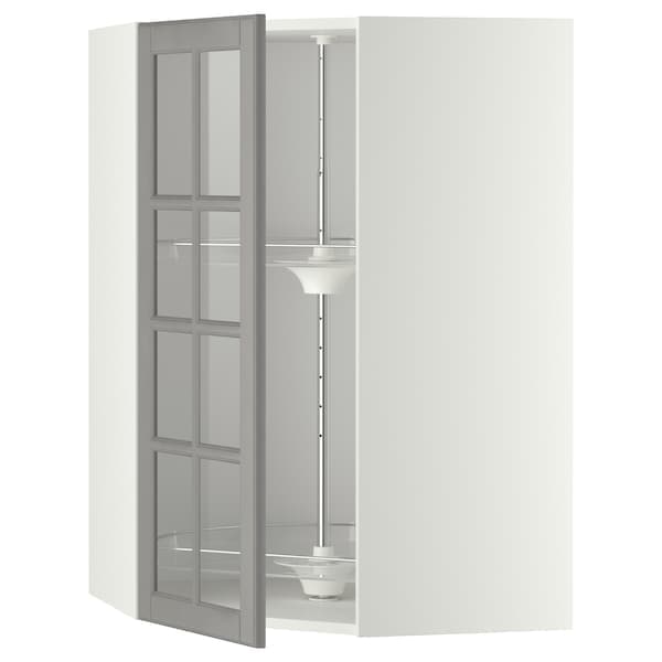 Ikea METOD - Corner wall cab w carousel/glass dr, white/Bodbyn grey , 68x100 cm