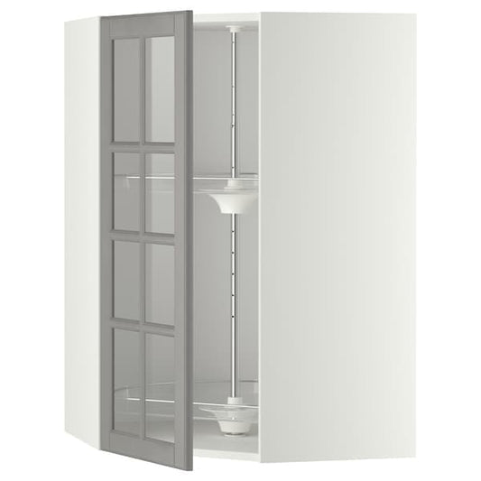 Ikea METOD - Corner wall cab w carousel/glass dr, white/Bodbyn grey , 68x100 cm