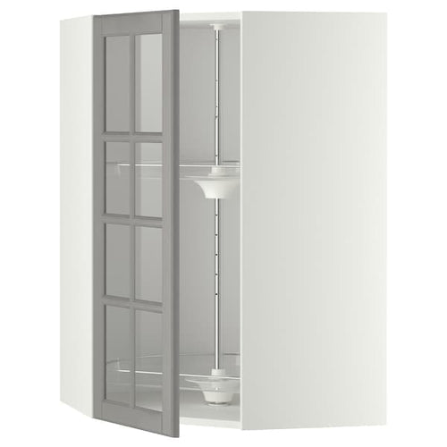 METOD - Corner wall cab w carousel/glass dr, white/Bodbyn grey , 68x100 cm