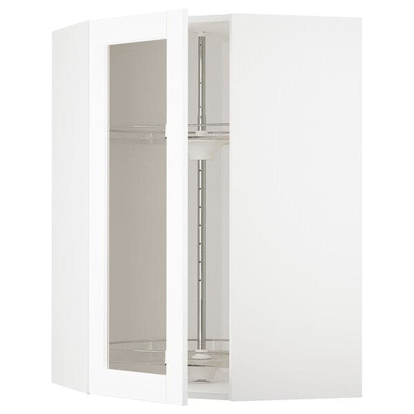 Ikea METOD - Corner wall cab w carousel/glass dr, white Enköping/white wood effect , 68x100 cm