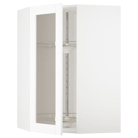 Ikea METOD - Corner wall cab w carousel/glass dr, white Enköping/white wood effect , 68x100 cm