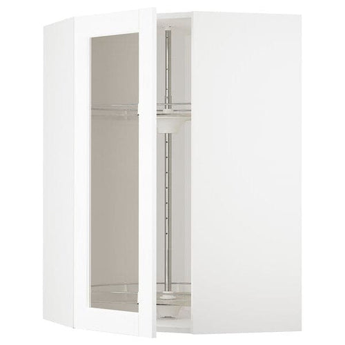 METOD - Corner wall cab w carousel/glass dr, white Enköping/white wood effect , 68x100 cm