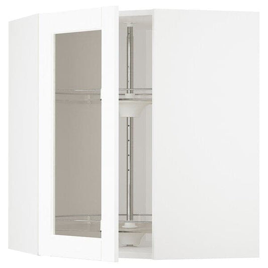 Ikea METOD - Corner wall cab w carousel/glass dr, white Enköping/white wood effect, 68x80 cm
