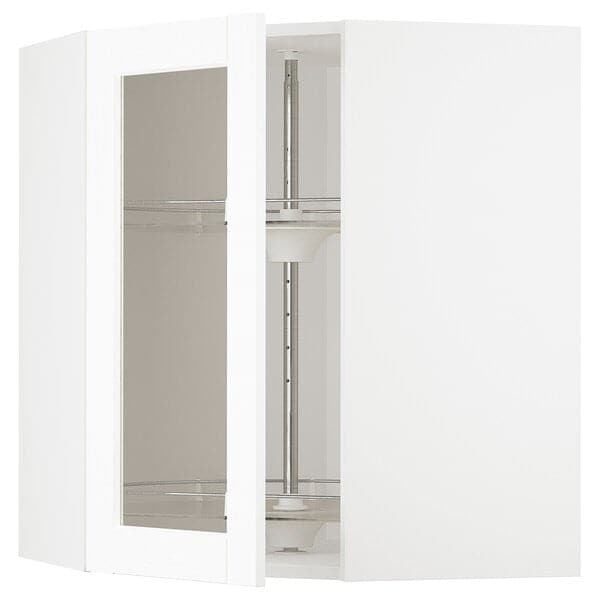 METOD - Corner wall cab w carousel/glass dr, white Enköping/white wood effect, 68x80 cm