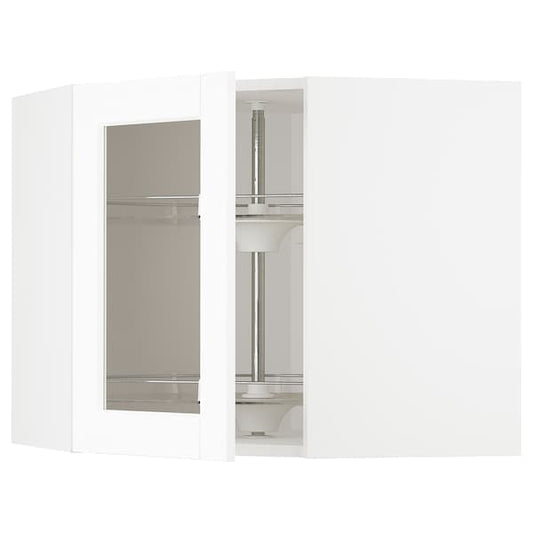 Ikea METOD - Corner wall cab w carousel/glass dr, white Enköping/white wood effect, 68x60 cm