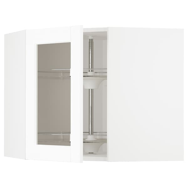Ikea METOD - Corner wall cab w carousel/glass dr, white Enköping/white wood effect, 68x60 cm