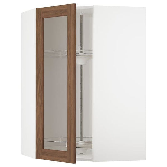 Ikea METOD - Corner wall cab w carousel/glass dr, white Enköping/brown walnut effect, 68x100 cm