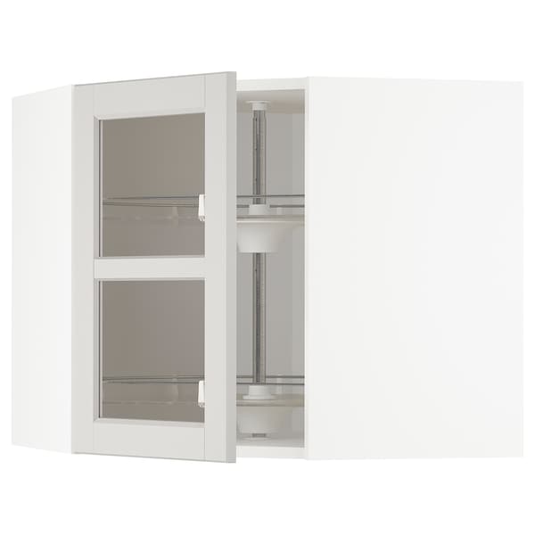 METOD - Corner wall cab w carousel/glass dr, white/Lerhyttan light grey , 68x60 cm - best price from Maltashopper.com 29274481