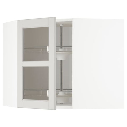 METOD corner wall cab w carousel/glass dr, white/Lerhyttan light grey, 68x60 cm