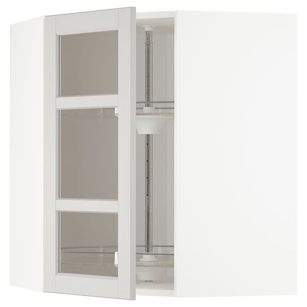 Ikea METOD - Corner wall cab w carousel/glass dr, white/Lerhyttan light grey, 68x80 cm