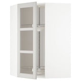 METOD corner wall cab w carousel/glass dr, white/Lerhyttan light grey, 68x100 cm