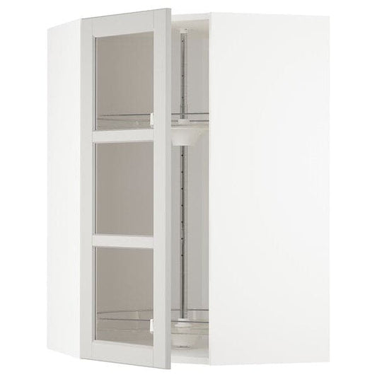 Ikea METOD - Corner wall cab w carousel/glass dr, white/Lerhyttan light grey, 68x100 cm