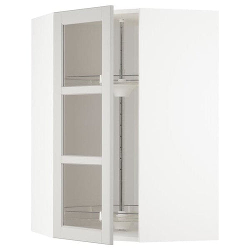 METOD corner wall cab w carousel/glass dr, white/Lerhyttan light grey, 68x100 cm