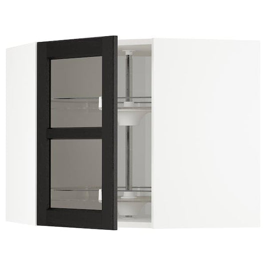 Ikea METOD - Corner wall cab w carousel/glass dr, white/Lerhyttan black stained , 68x60 cm