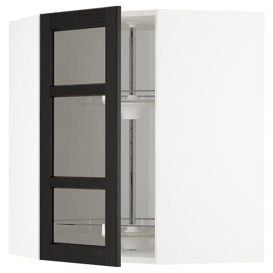 Ikea METOD - Corner wall cab w carousel/glass dr, white/Lerhyttan black stained, 68x80 cm