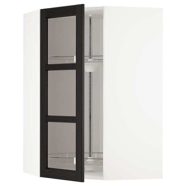 Ikea METOD - Corner wall cab w carousel/glass dr, white/Lerhyttan black stained , 68x100 cm