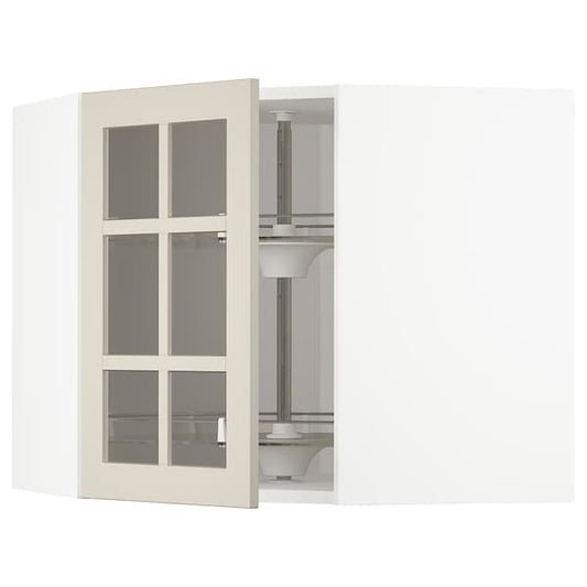 Ikea METOD - Corner wall cab w carousel/glass dr, white/Stensund beige , 68x60 cm