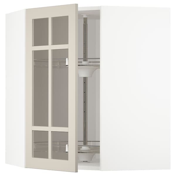 Ikea METOD - Corner wall cab w carousel/glass dr, white/Stensund beige , 68x80 cm