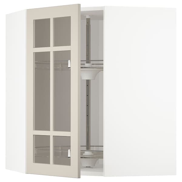 METOD - Corner wall cab w carousel/glass dr, white/Stensund beige , 68x80 cm