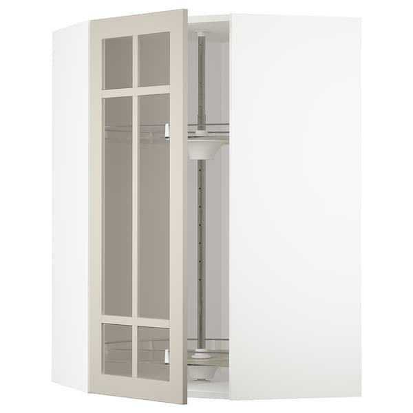 METOD - Corner wall cab w carousel/glass dr, white/Stensund beige , 68x100 cm - best price from Maltashopper.com 19407981