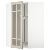 METOD - Corner wall cab w carousel/glass dr, white/Stensund beige , 68x100 cm - best price from Maltashopper.com 19407981