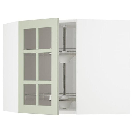 Ikea METOD - Corner wall cab w carousel/glass dr, white/Stensund light green, 68x60 cm