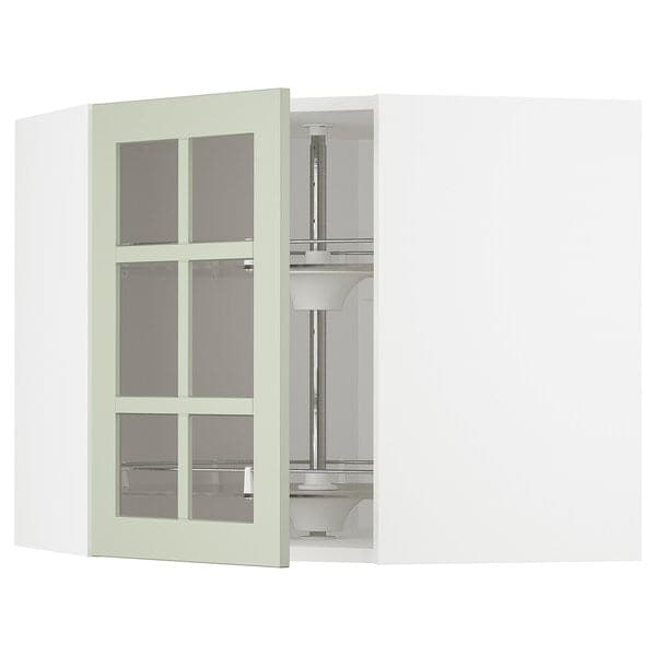 Ikea METOD - Corner wall cab w carousel/glass dr, white/Stensund light green, 68x60 cm