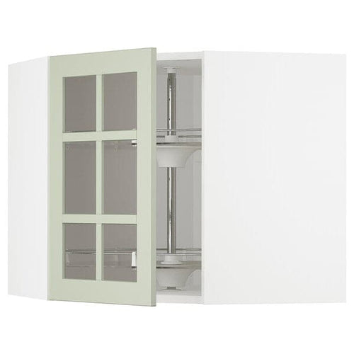 METOD corner wall cab w carousel/glass dr, white/Stensund light green, 68x60 cm