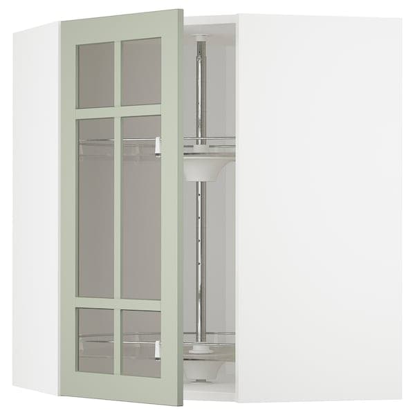 Ikea METOD - Corner wall cab w carousel/glass dr, white/Stensund light green ,