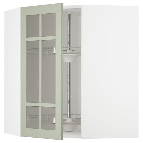 METOD corner wall cab w carousel/glass dr, white/Stensund light green, 68x80 cm