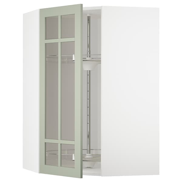 Ikea METOD - Corner wall cab w carousel/glass dr, white/Stensund light green ,