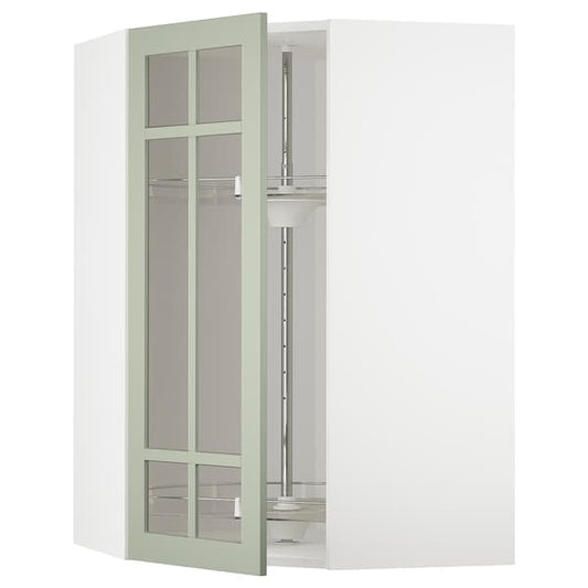 Ikea METOD - Corner wall cab w carousel/glass dr, white/Stensund light green ,