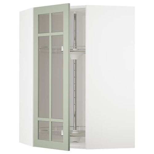 METOD corner wall cab w carousel/glass dr, white/Stensund light green, 68x100 cm