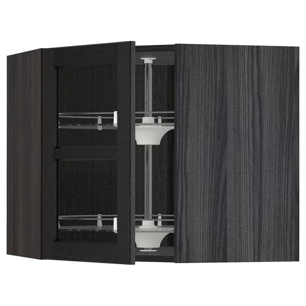 METOD - Corner wall cab w carousel/glass dr, black/Lerhyttan black stained , 68x60 cm - best price from Maltashopper.com 59260270