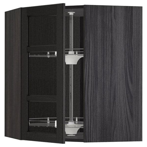 METOD - Corner wall cab w carousel/glass dr, black/Lerhyttan black stained , 68x80 cm