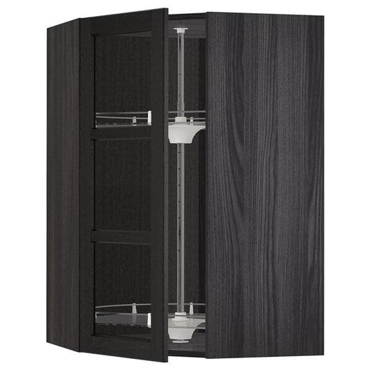 Ikea METOD - Corner wall cab w carousel/glass dr, black/Lerhyttan black stained, 68x100 cm