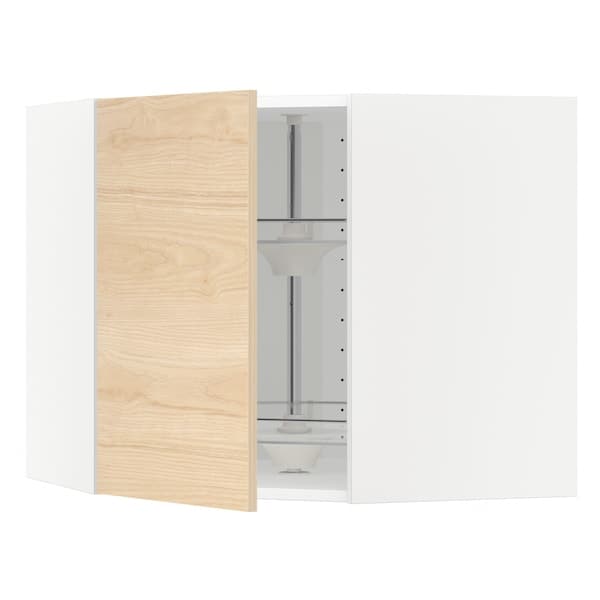METOD - Corner wall cabinet with carousel, white/Askersund light ash effect, 68x60 cm - best price from Maltashopper.com 79215757