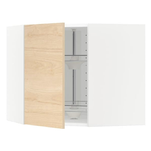 METOD - Corner wall cabinet with carousel, white/Askersund light ash effect, 68x60 cm