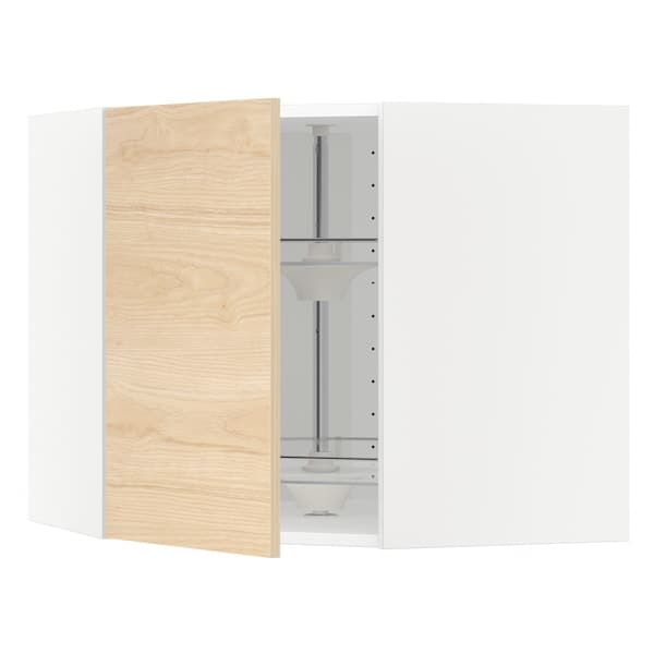 METOD - Corner wall cabinet with carousel, white/Askersund light ash effect, 68x60 cm