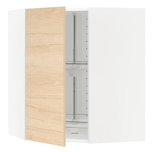 METOD - Corner wall cabinet with carousel, white/Askersund light ash effect, 68x80 cm
